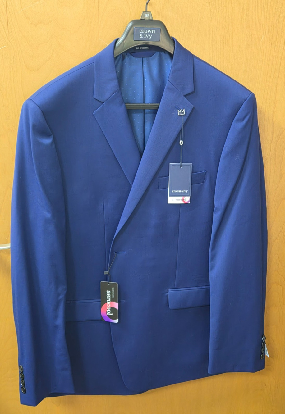 NWT Crown & Ivy Aerocool Blazer 48R Bright Blue Modern Fit Sport Coat Jacket